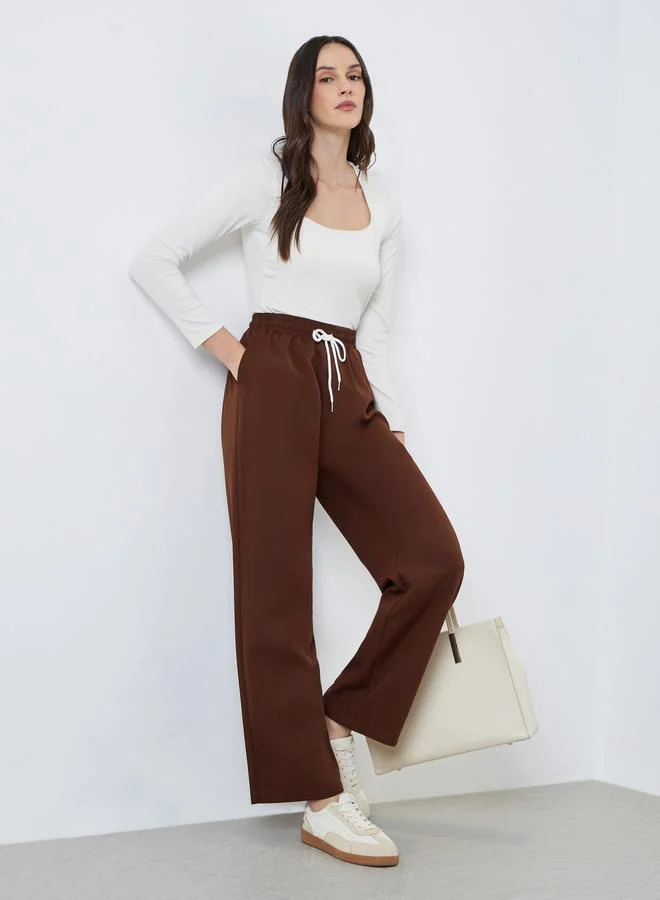Styli Women Brown Wide Leg Palazzo Pants